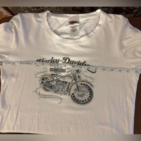 Y2K Harley Davidson Women's M Rhinestone Graphic Long Sleeve Tee Shirt Bling - Picture 7 of 8